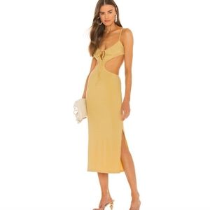 WeWoreWhat Ruched Jersey Knit Cutout Maxi Dress in Sand